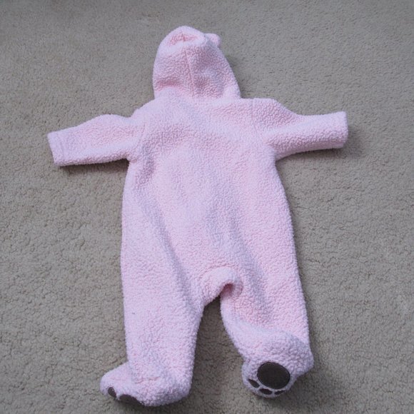 Carters Zip Up Fleece Bunting Snowsuit Girls Size 3M Pink Brown Bear Winter - Picture 7 of 7